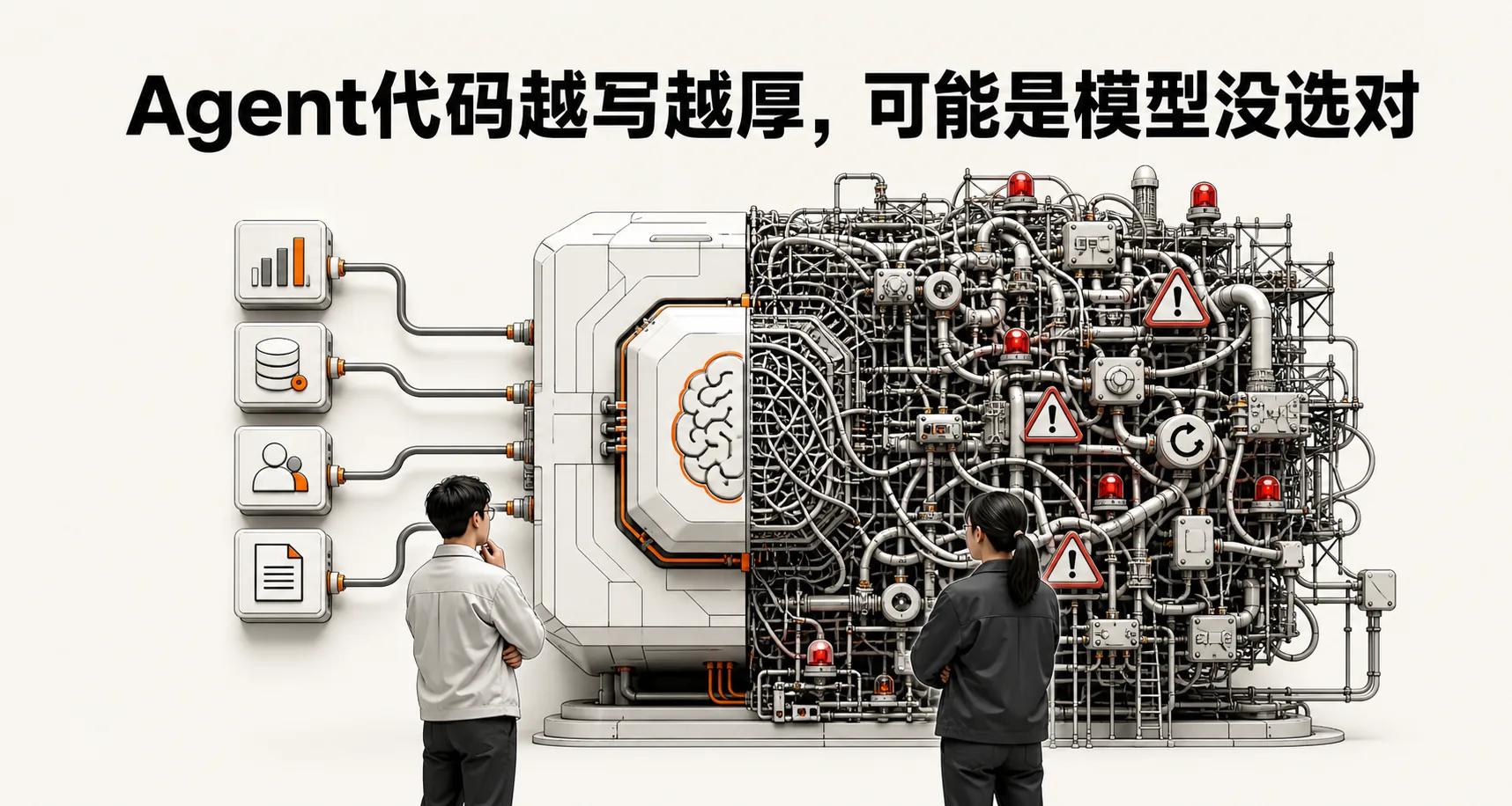 Agent模型一侧轻量连接工具另一侧被补偿代码保护壳包围的文章封面