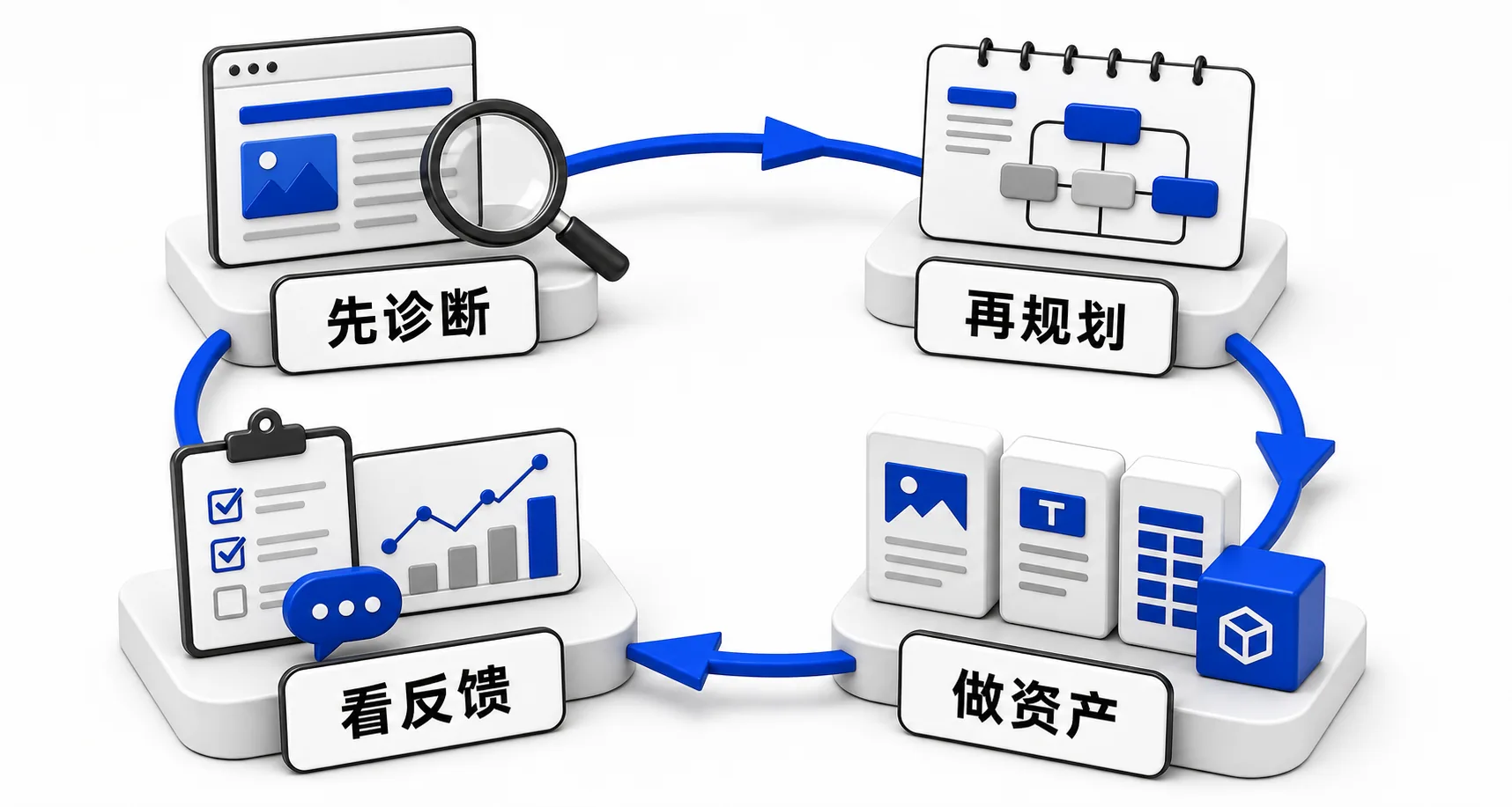 先诊断、再规划、做资产、看反馈的 GEO 改进闭环