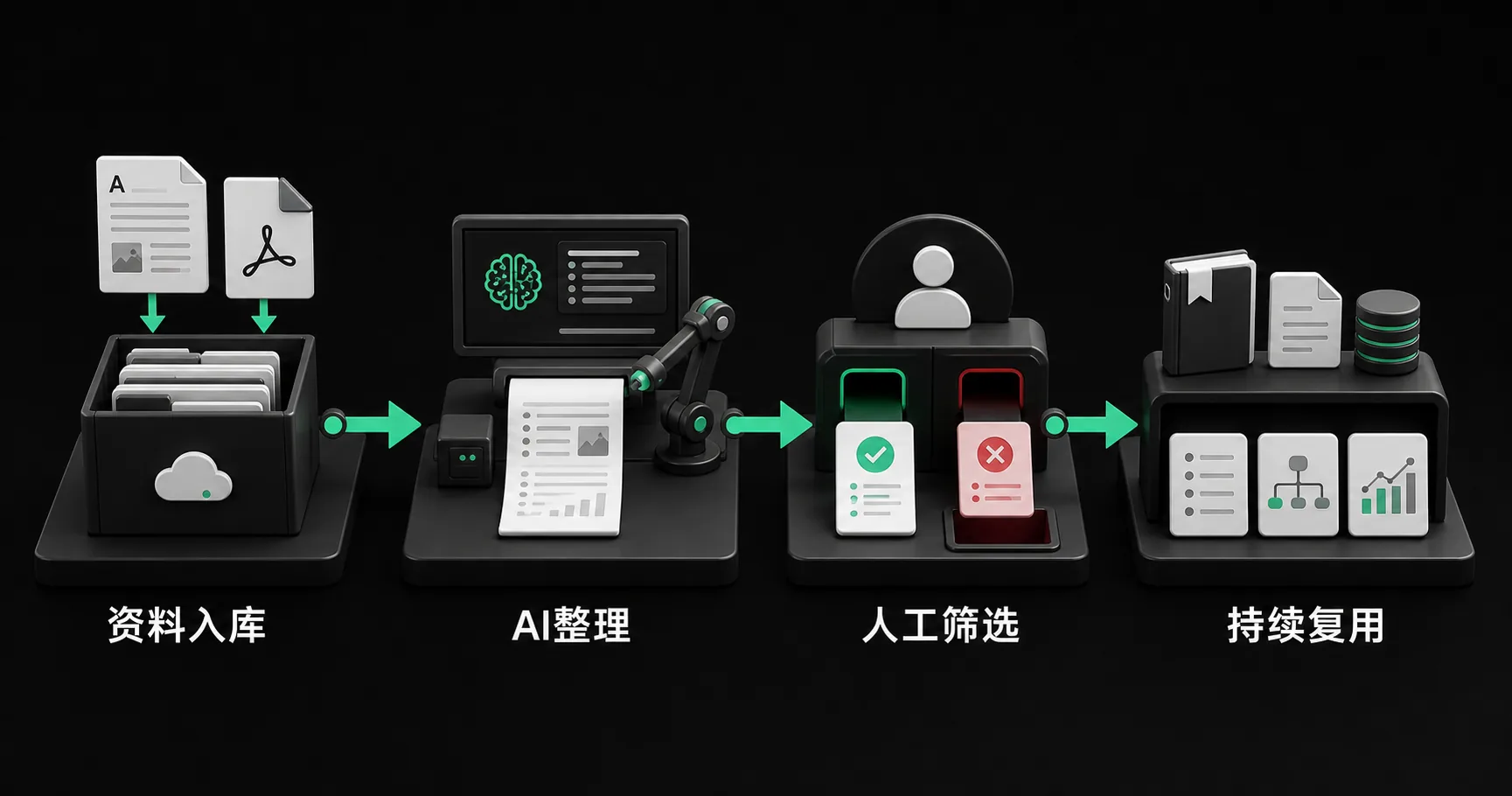 个人知识库最小闭环：资料入库、AI整理、人工筛选、持续复用