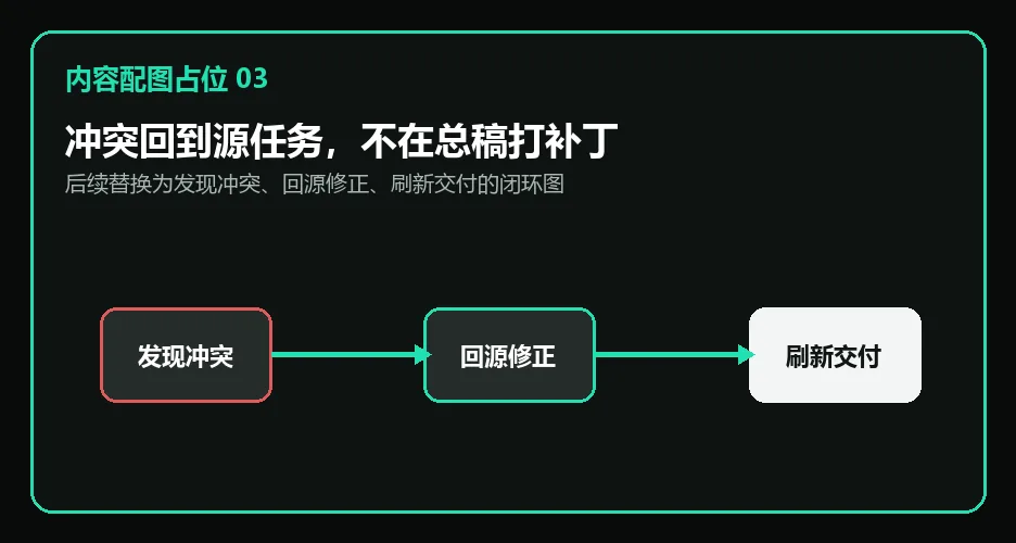 内容配图占位03：冲突回到源任务并重新生成下游交付物